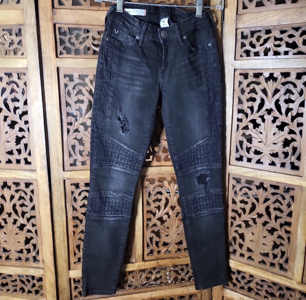 True Religion Black Distressed Skinny Jeans